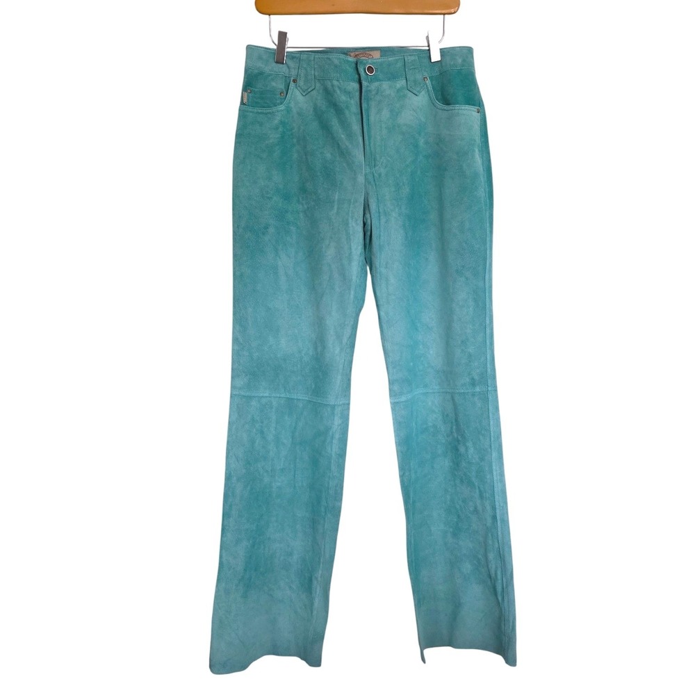 Vintage Skotts‎ Suede Teal Genuine Leather Mid Rise Bootcut Pants Size 8